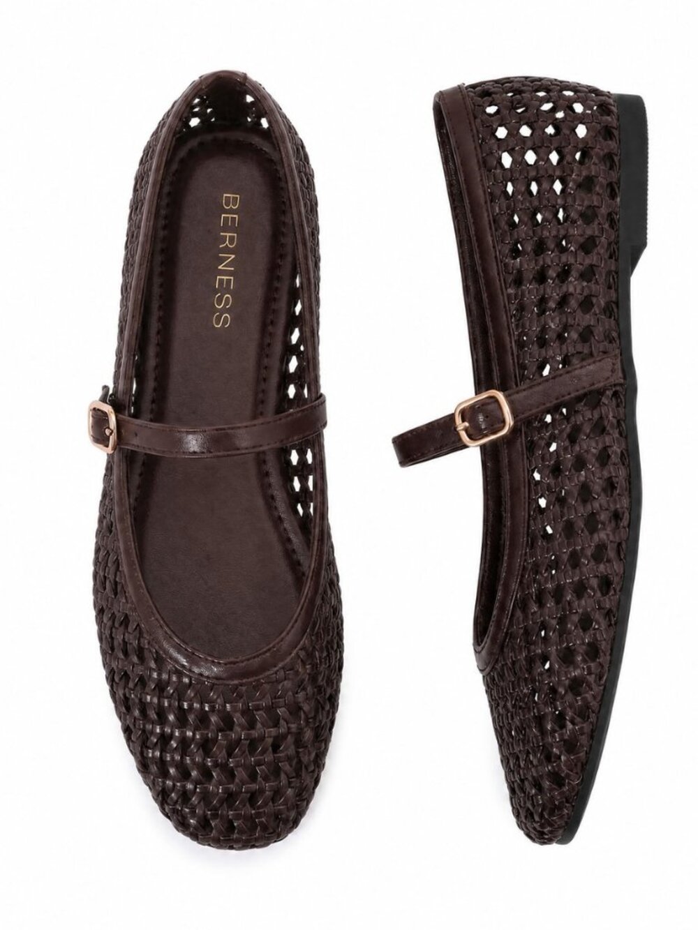 Mary Jane Flats for Women, Woven Mesh Square Toe Ballet Flats